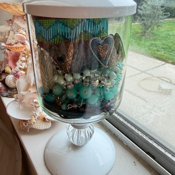 Ocean/Blue Mystery Jewelry Jar w/Florenza Brooch and trinket box - glass - Picture 5 of 7